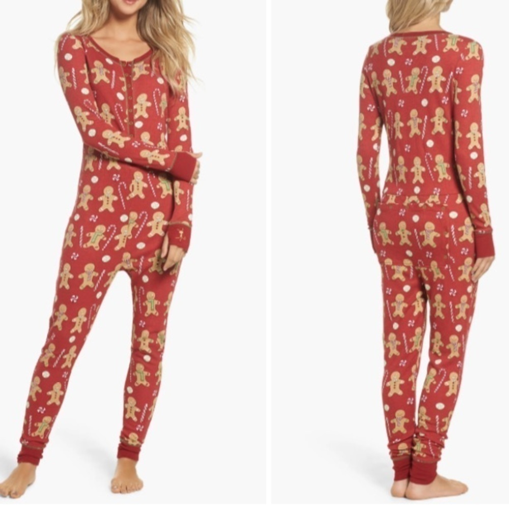 Munki Munki Thermal Gingerbread Man One Piece Union Suit Holiday Christmas Red 